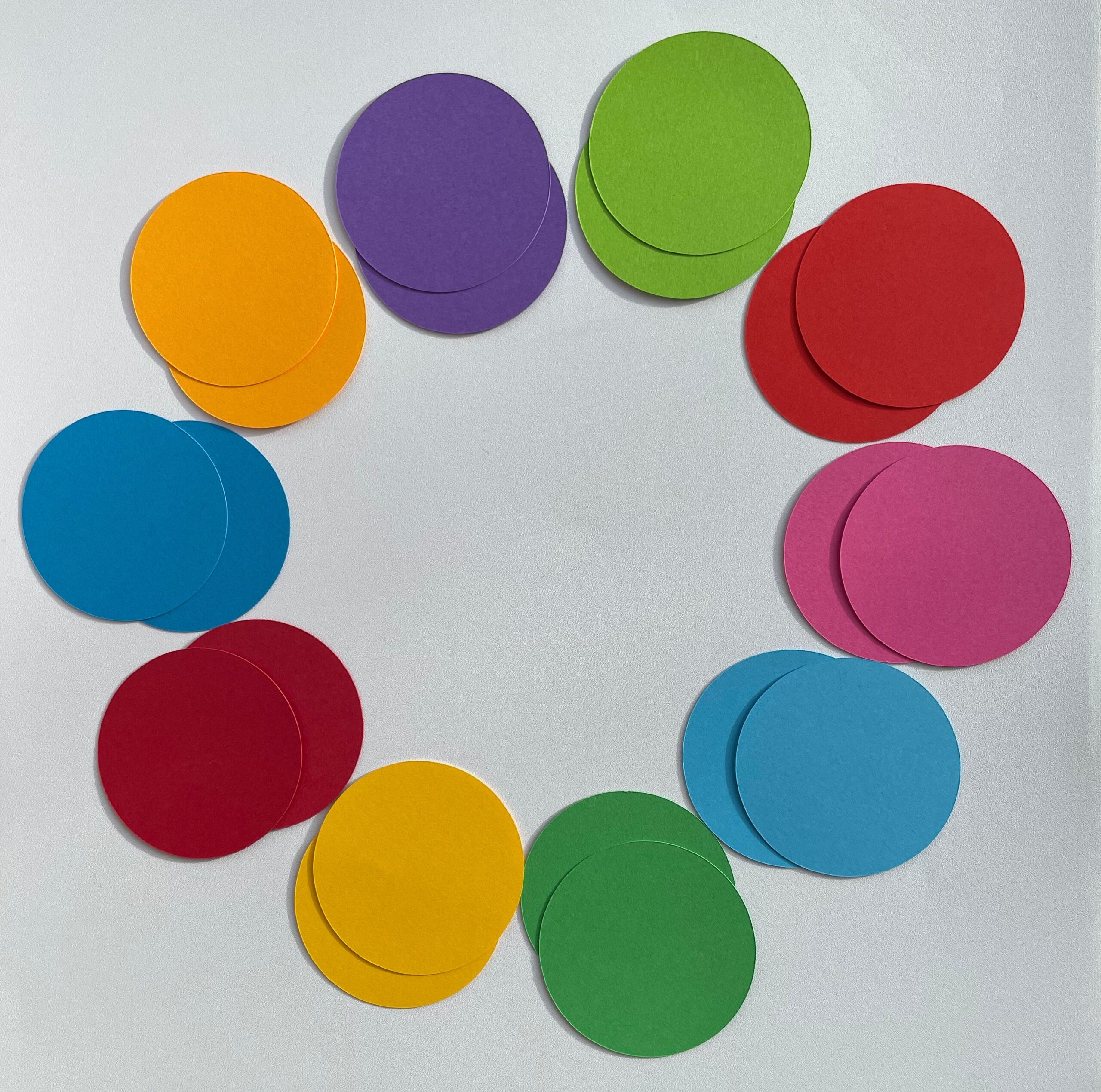 6cm Multicoloured rainbow dots, circle die cuts, for scrapbooking, card toppers, embellishments, children’s crafts, 160gsm paper/card.
