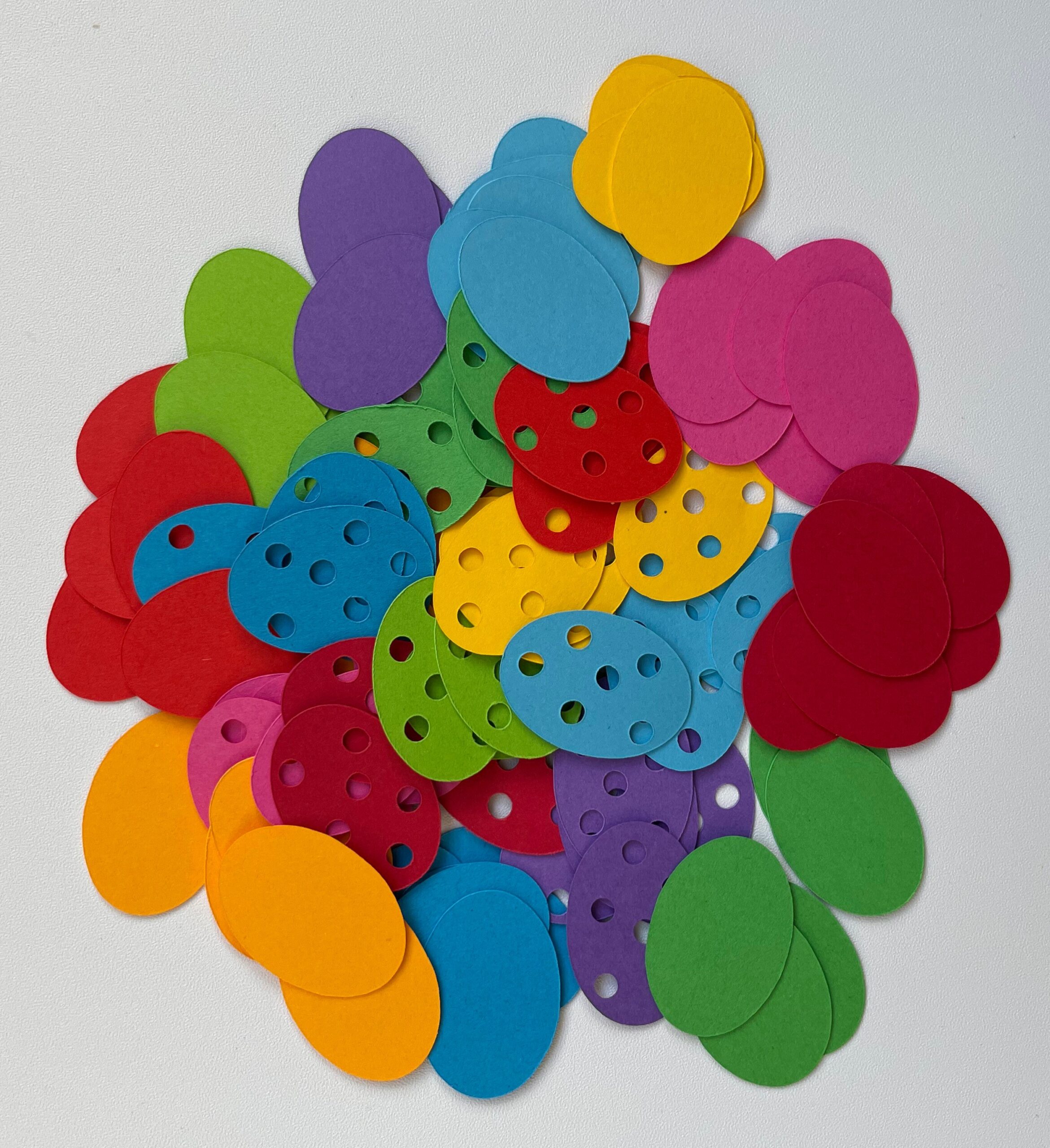 100 multicoloured rainbow Easter eggs, for scrapbooking, card toppers, embellishments, children’s crafts, 160gsm paper/card.