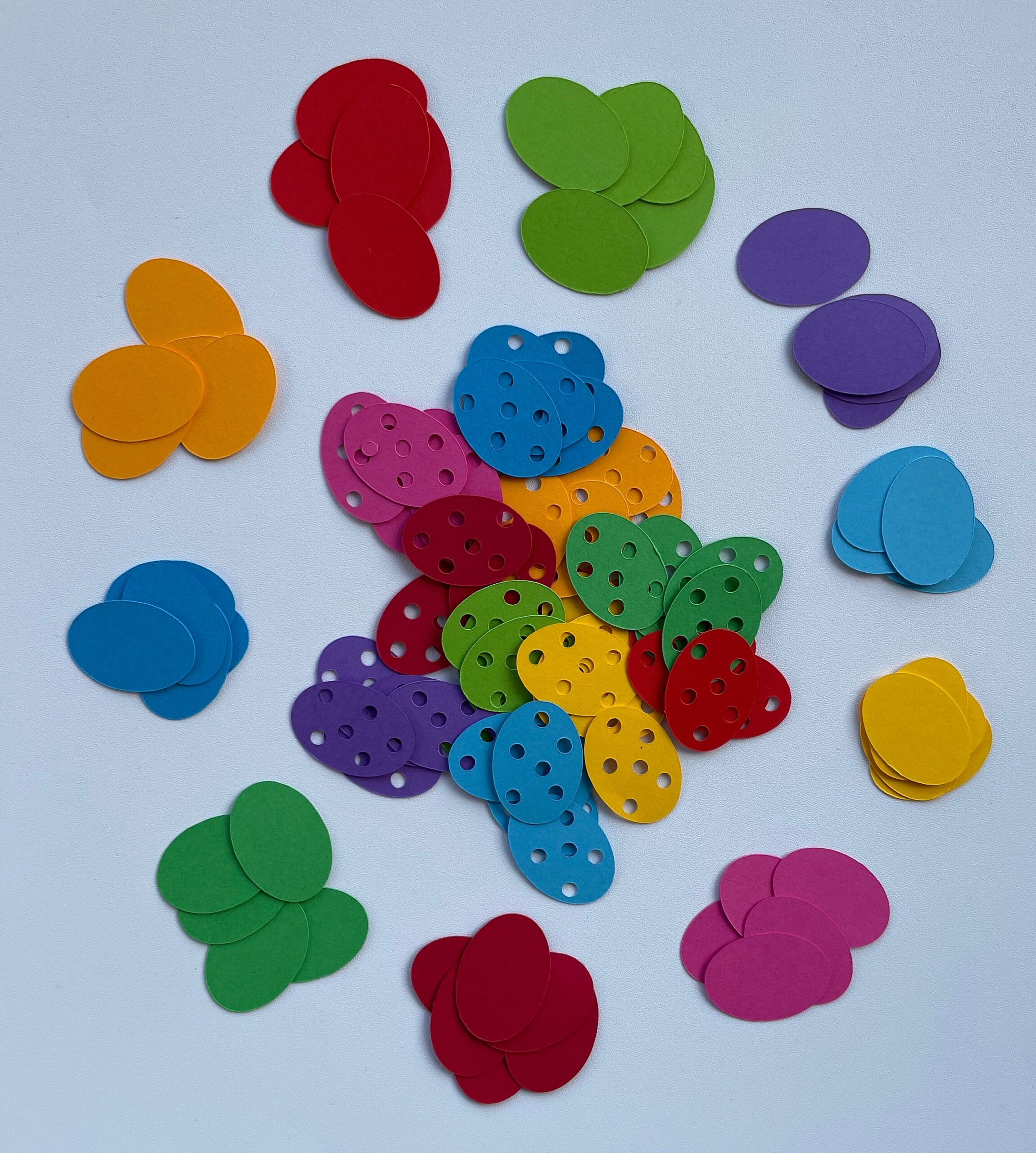 100 multicoloured rainbow Easter eggs, for scrapbooking, card toppers, embellishments, children’s crafts, 160gsm paper/card.