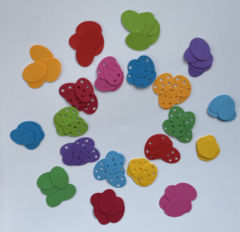 100 multicoloured rainbow Easter eggs, for scrapbooking, card toppers, embellishments, children’s crafts, 160gsm paper/card.
