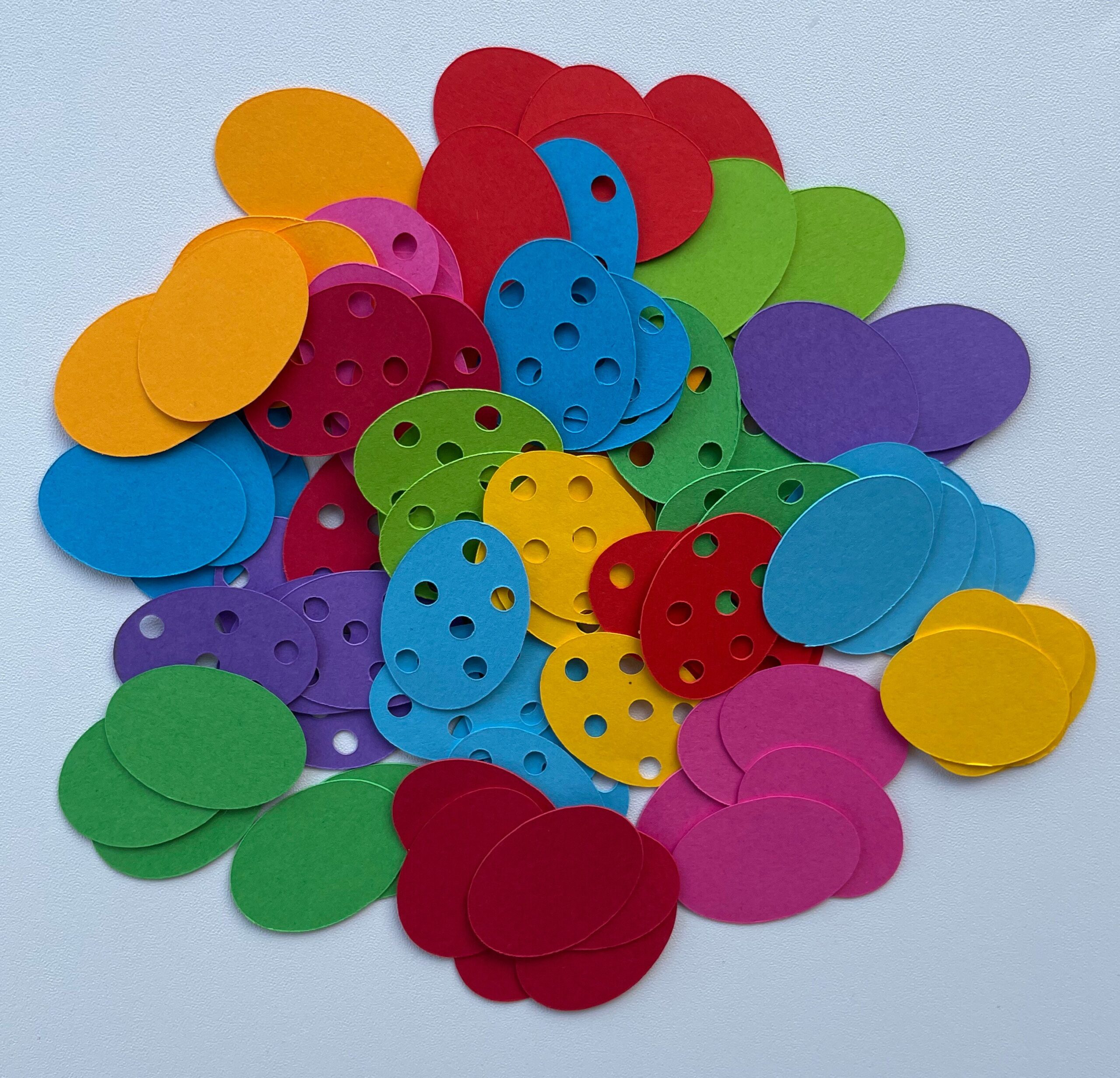 100 multicoloured rainbow Easter eggs, for scrapbooking, card toppers, embellishments, children’s crafts, 160gsm paper/card.