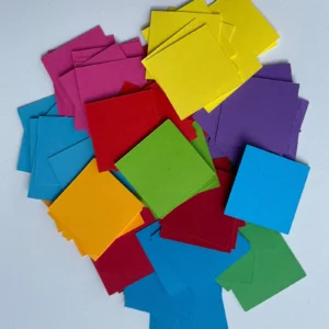 3cm Multicoloured rainbow square die cuts, 160gsm paper/card.