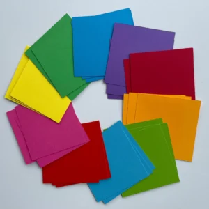 7cm Multicoloured rainbow square die cuts, 160gsm paper/card.