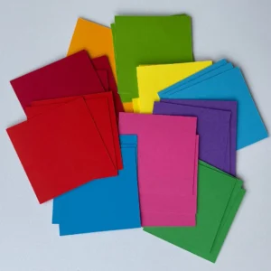 6cm Multicoloured rainbow square die cuts, 160gsm paper/card.